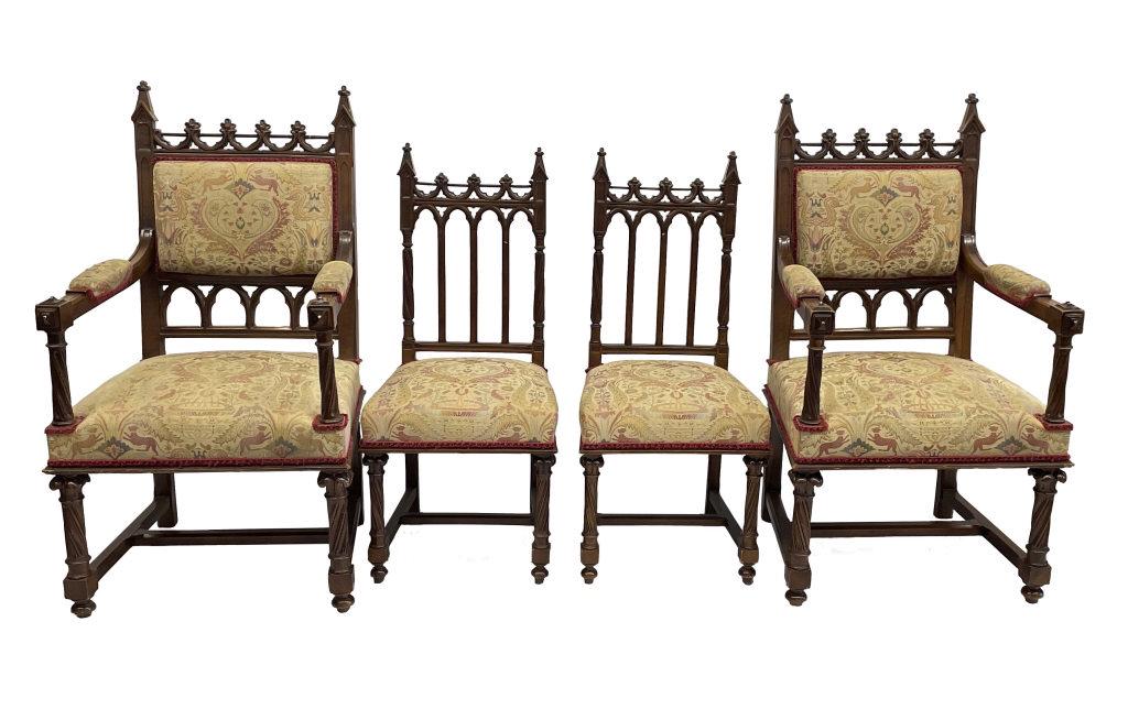 SET OF 4 GOTHIC INSPIRED CHAIRS, 2 ARMED & 2 SIDE (1 of 12)