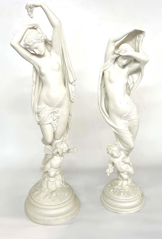 PAIR OF CLASSICAL PARIAN FIGURE GODDESS & CUPID 23 1/4" TALL (1 of 14)