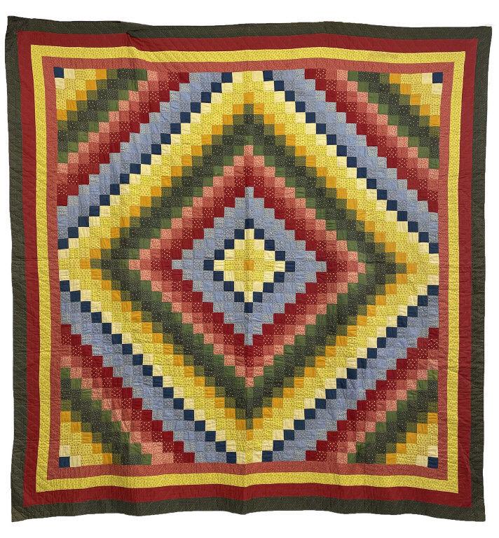 HAND STITCHED "COURT HOUSE STEPS" QUILT OR "SUNSHINE & SHADOWS" (79" X 81") (1 of 8)