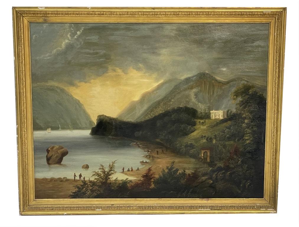 19THC. AMERICAN SCHOOL HUDSON RIVER LANDSCAPE OIL / CANVAS (26" X 34") (1 of 4)