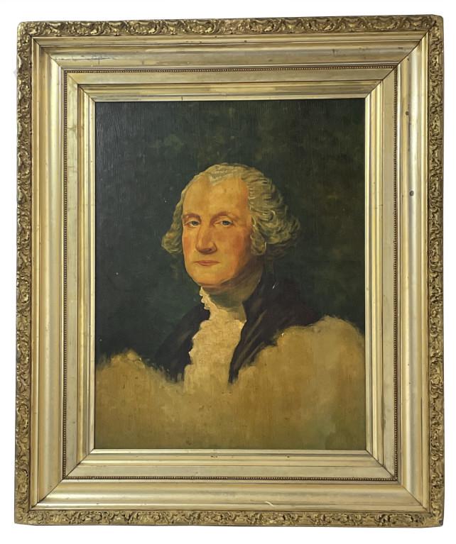 OIL / PANEL PORTRAIT OF GEORGE WASHINGTON AFTER G. STUART (28" X 22") (1 of 4)
