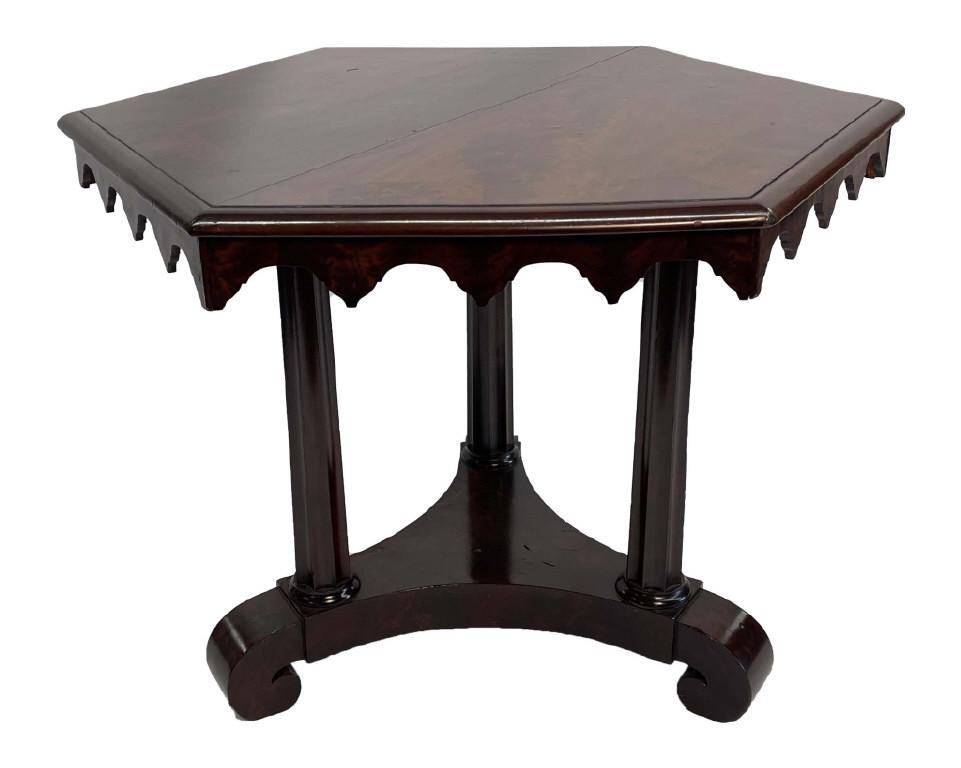 GOTHIC CENTER TABLE WITH MAHOGANY VENEERS C. 1845 (41" X 35 1/2" X 30 1/4) (1 of 6)