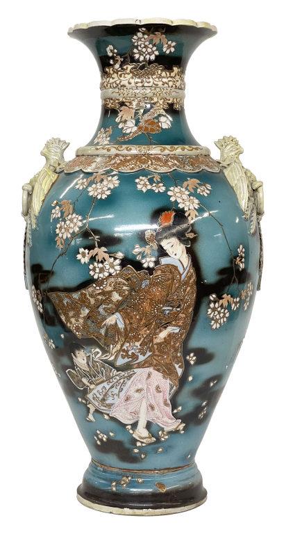 EARLY 20THC. CHINESE TEMPLE VASE, GEISHA & ROOSTER HANDLES , RESTORATION (30 3/4" X 15 1/2" WIDE ) (1 of 13)