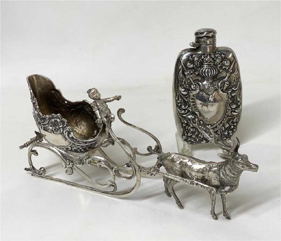 SILVER SPIRITS FLASK & FRENCH SLEIGH, PARIS MARK 14 TROY OZ TOTAL (1 of 9)
