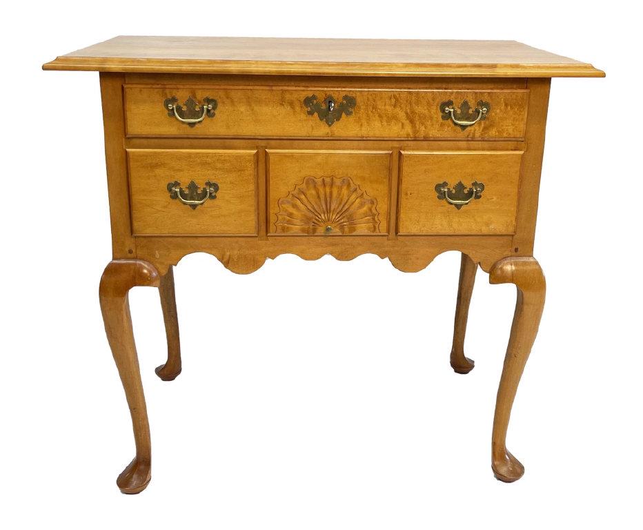 CUSTOM QUEEN ANNE STYLE MAPLE LOWBOY, LABELED WITH FAN CARVING (33" TALL X 30" WIDE X 22 1/2" DEEP) (1 of 7)