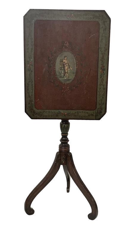 PAINT DECORATED TILT TOP EDWARDIAN CANDLESTAND 28 3/4" TALL X TOP 20" X 15 1/2" (1 of 5)