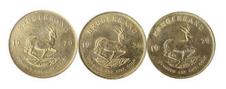 3 SO. AFRICAN KRUGERAND 1 OZ COINS 2-1979 & 1-1978