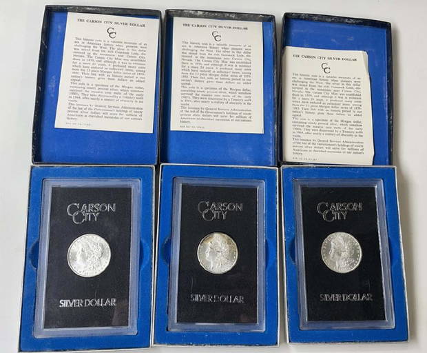 3 CARSON CITY HEAD SILVER DOLLARS 1881, 1882, 1884 Sep 18