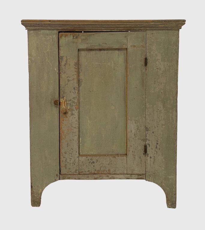 19THC. 1 DOOR JELLY CUPBOARD IN GREEN / GREY PAINT 47" TALL X 35 1/2" X 15" (1 of 5)