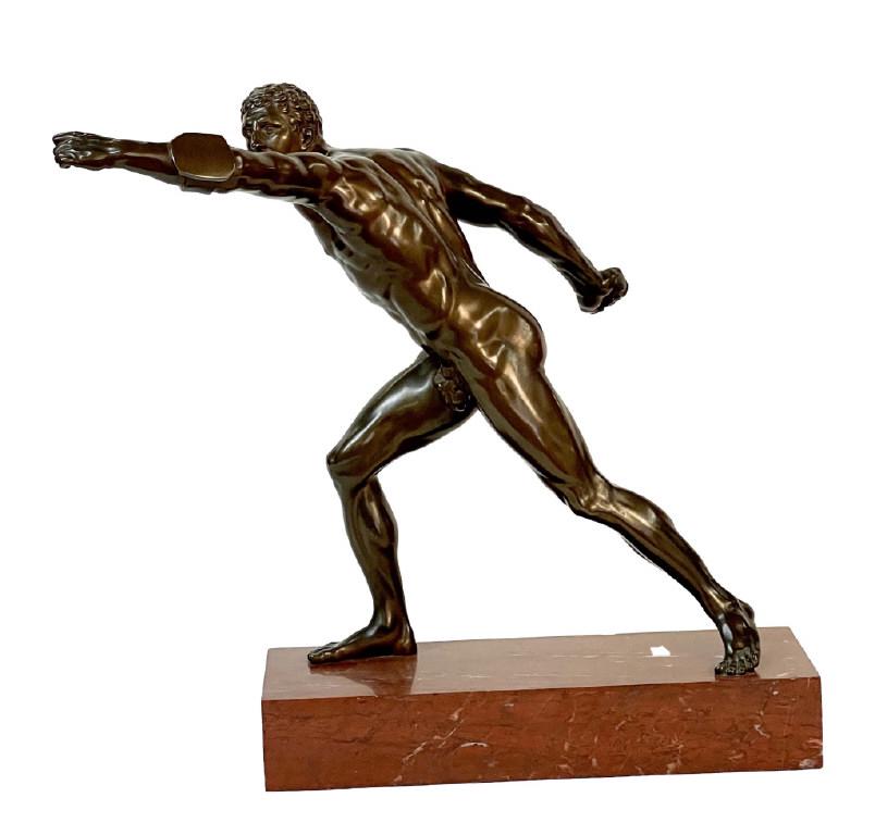 GRAND TOUR BRONZE OF BORGHESE GLADIATOR ON ROUGE MARBLE BASE 19" TALL X 20" L (1 of 9)