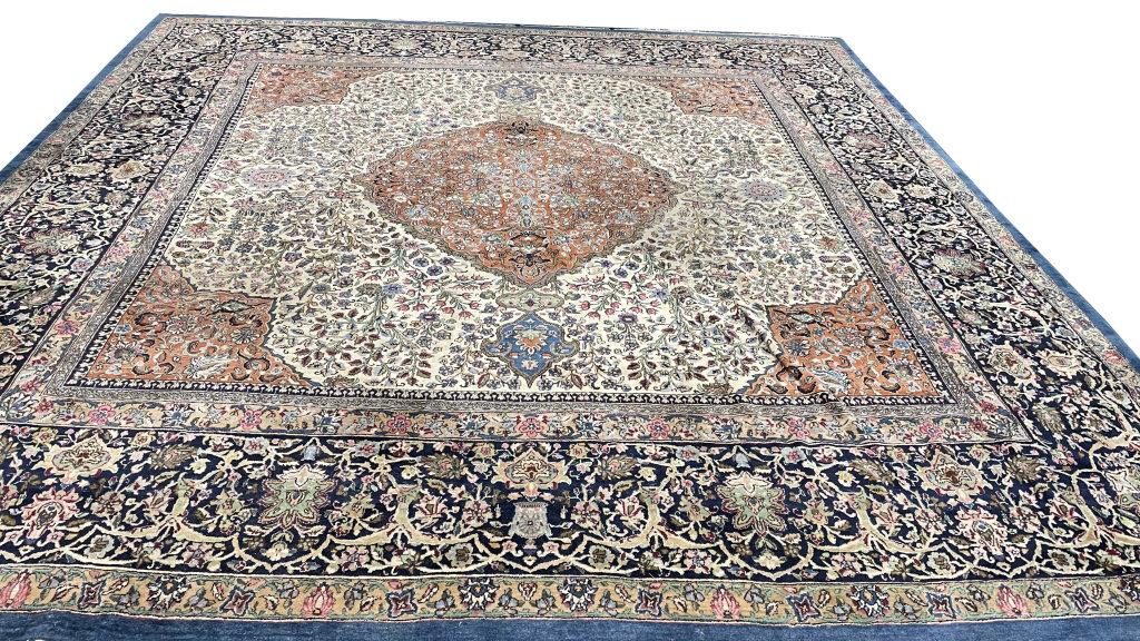 SEMI ANTIQUE KASHAN ROOMSIZE CARPET , LOW AREAS 11' 10" X 12'3" (1 of 4)