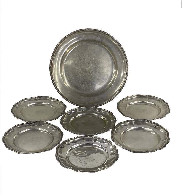 7- .800 SILVER PLATES INC. SET OF 6 HAND CHASED BY VISINONI VENEZIA (7 1/4" DIAM.) APPROX. 50.5 TROY (1 of 6)