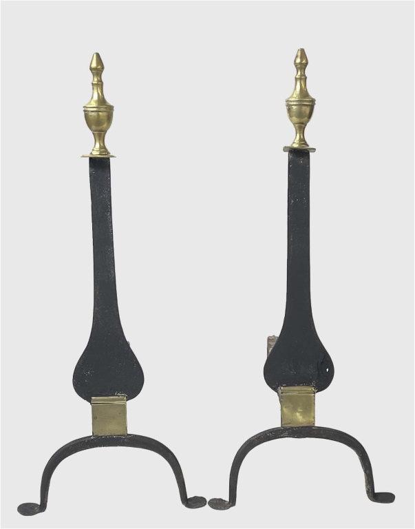 PAIR OF KNIFE BLADE ANDIRONS WITH URN FINIALS 22 3/4" TALL (1 of 5)
