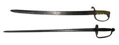 2 SWORDS, BRASS HANDLED FRENCH CUTLASS & BRITISH REVOLUTIONARY WAR SWORD