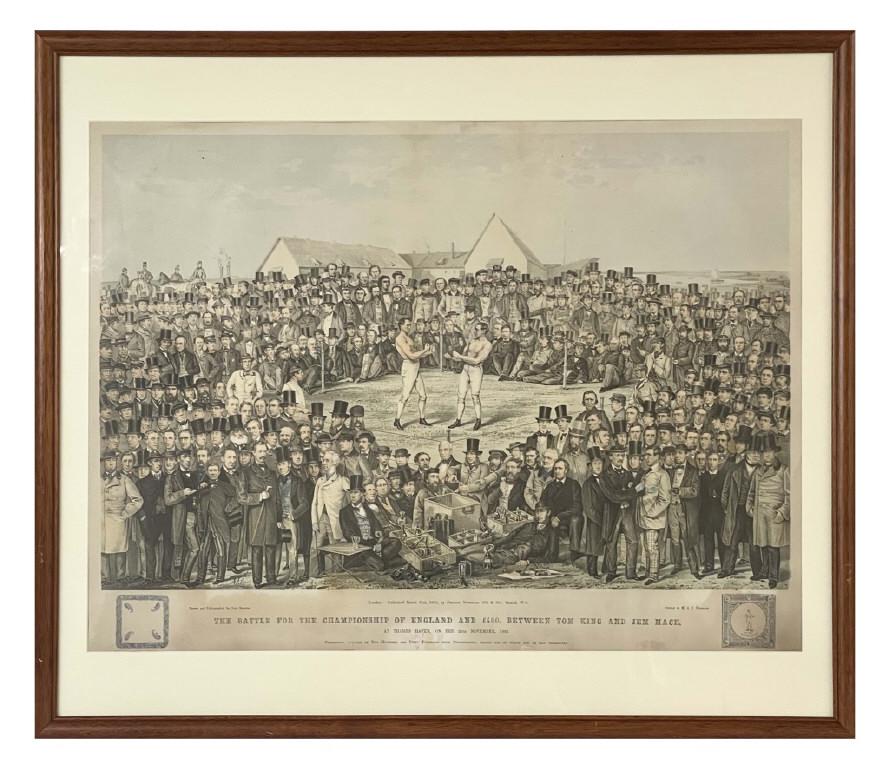 BOXING PRINT PUBLISHED 1863 TOM KING & JEM MACE ENG. CHAMPIONSHIP BOUT (21 X 28 1/2" SITE SIZE) (1 of 10)