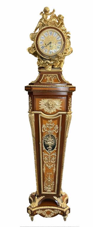 LOUIE XV  STYLE 20THC. ORMOLU MOUNTED TALL CLOCK PARQUETRY INLAY WORKS MARKED KIENZLE (85" TALL X (1 of 10)