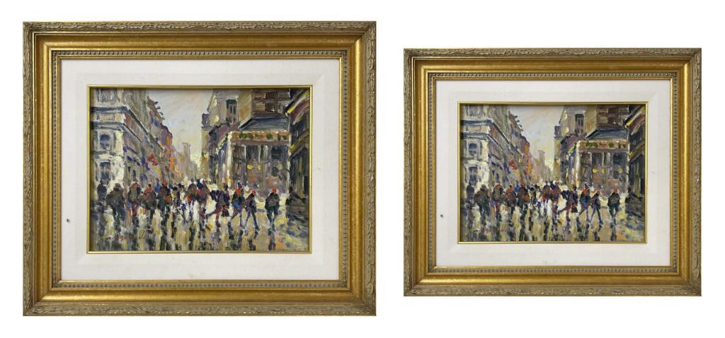 PR OF O/C BY SERGE BRUNONI BUSY STREET SCENES RUE ST JACQUES & SHERBROOK EAST MONTREAL (11 1/2" X 15 (1 of 9)