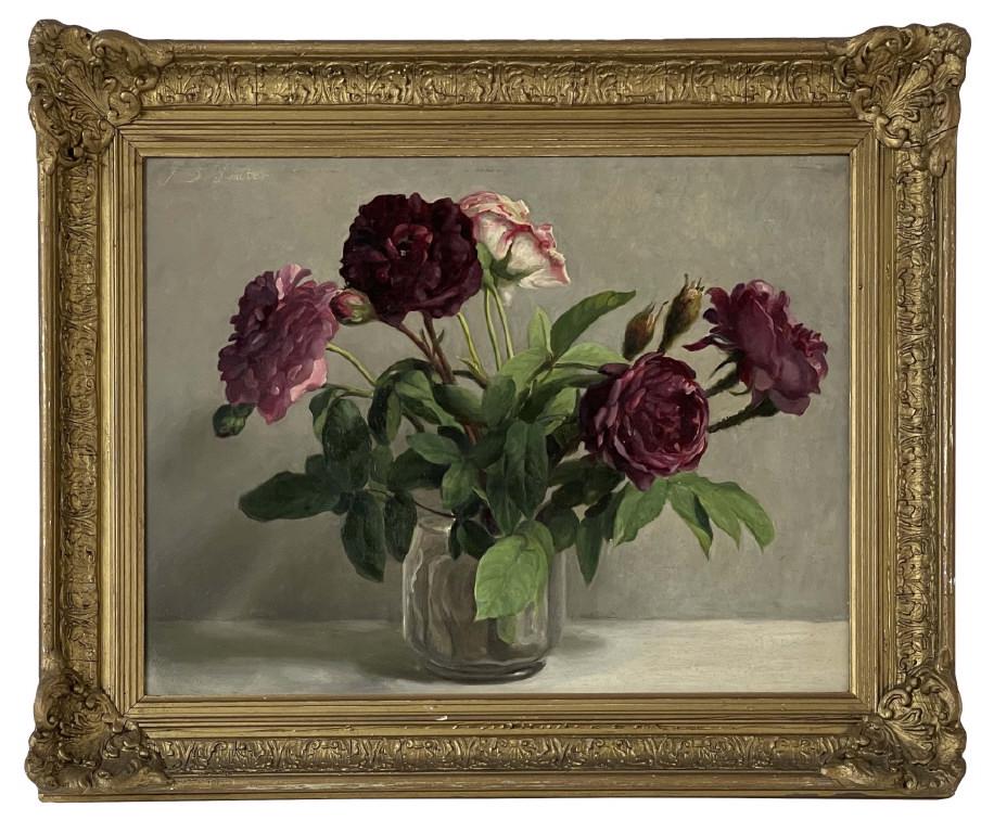 "PEONIES" SGND J.B. SOUTER, OIL / BOARD JOHN BULLOCH SOUTER (1890-1972) (11 3/4" X 15 1/2") (1 of 7)