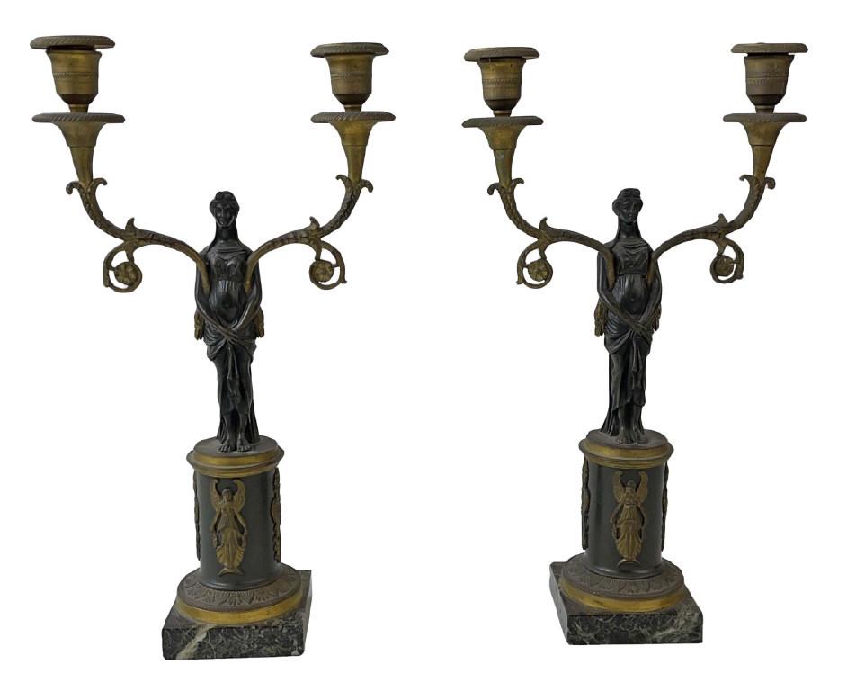 PR  DOUBLE BRANCH GRAND TOUR FIGURAL CANDLESTICKS BRONZE (15" TALL X 8 1/2" WIDE ) (1 of 8)