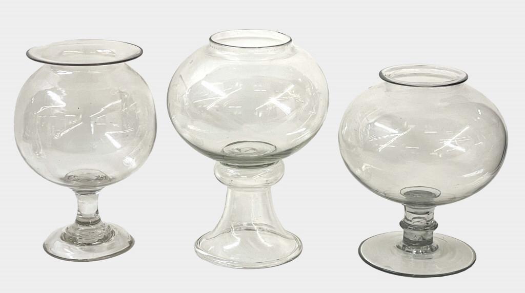 3 EARLY 19THC. BLOWN LEECH BOWLS, TALLEST 11 1/2" (1 of 6)