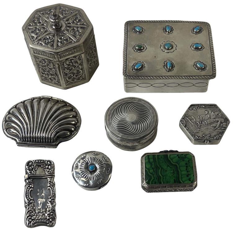 8 STERLING SILVER & .800 FINE SILVER BOXES INC. MATCH SAFE, 4 CONTINENTAL & 3 NAVAJO (1 of 11)