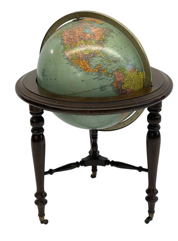 FLOOR MODEL TERRESTRIAL GLOBE C. 1950 24" X 31" TALL (1 of 6)