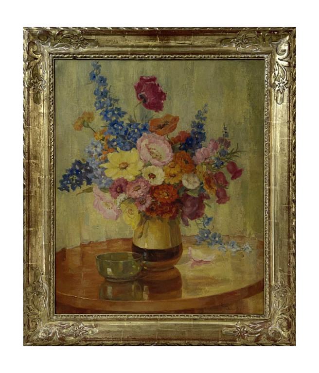 "SPRING FLOWERS" OIL / BOARD SGND E. WOODARD PROB. ELSWORTH WOODARD 1861 - 1939 (24" X 20") (1 of 5)