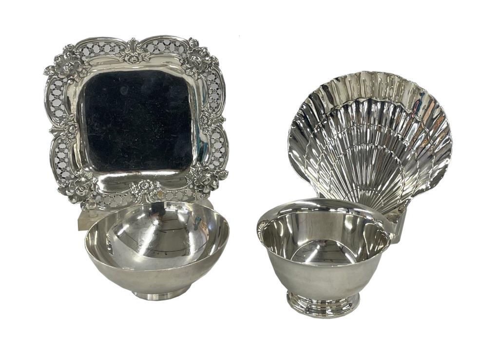 4 PCS. TIFFANY STERLING INC. 2 BOWLS,SCALLOP SHELL & SQUARE TRAY APPROX. 21.4 TROY OZ (1 of 15)