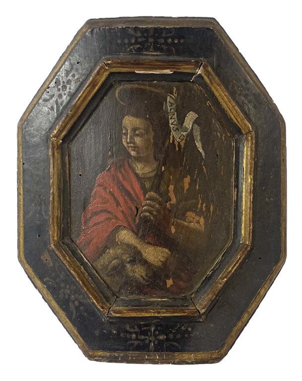 OIL / PANEL EARLY SANTOS PORTRAIT OF ST. AGNES OF ROME (PATRON SAINT OF ENGAGED COUPLES & VICTIMS OF (1 of 3)