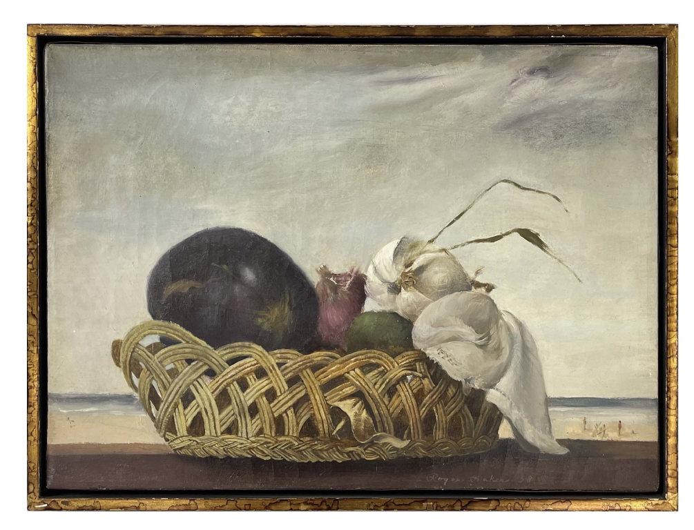 OIL / CANVAS BY ROGER BAKER STILL LIFE GARLIC & ONIONS (10 1/8" X 13 7/8" ) (1 of 6)