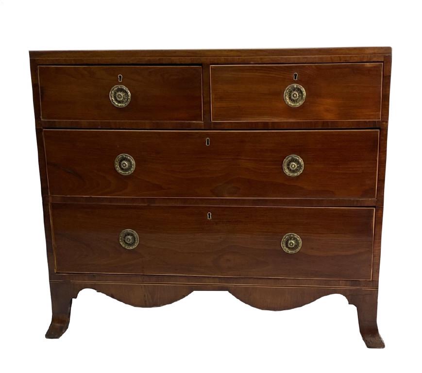 ENGLISH GEO III MAHOGANY 4 DRAWER BUREAU 2 OVER 2 WITH INLAY ( 35" TALL X 40" WIDE19 3/4" DEEP) (1 of 4)