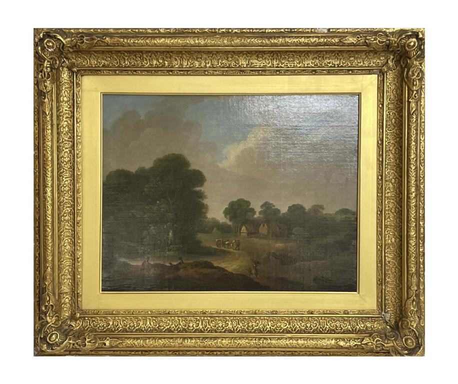 OIL/CANVAS GEORGE MORELAND, FIGURES IN A LANDSCAPE SIGNED & TITLED ON STRETCHER, ORIGINAL FRAME (15 (1 of 11)