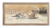 WATERCOLOR & GOUACHE, CY TURNER "AT THE BEACH" 1883 (24" X 53")