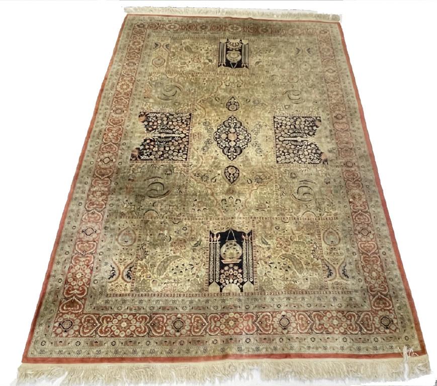 SILK HAND KNOTTED PERSIAN OR TURKISH AREA RUG 107" X 73" (1 of 7)
