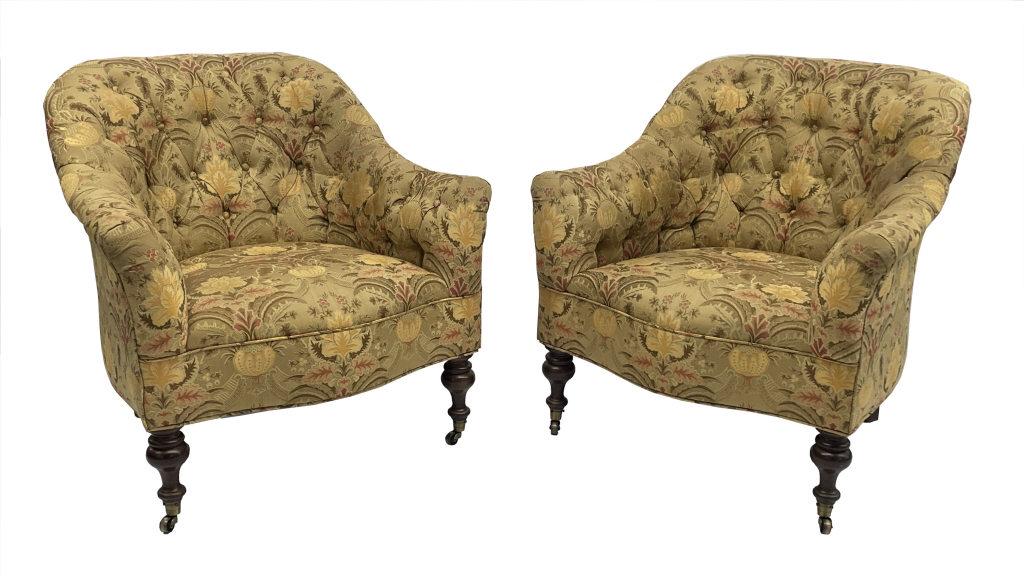 PR OF 19THC. SALON CHAIRS IN EXCELLENT UPHOLSTERY 35" X 35" X 35" (1 of 7)