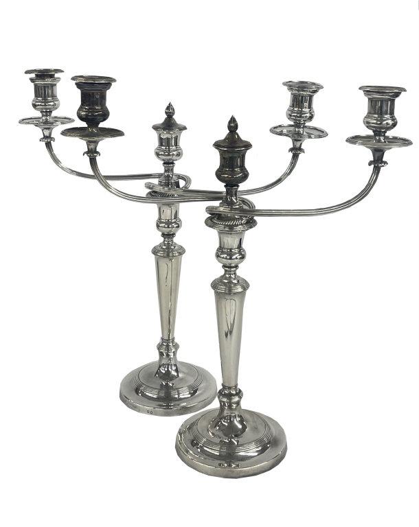 PR OF PERIOD MATTHEW BOULTON CANDLESTICKS C.1815 SHEFFIELD, DOUBLE BRANCH 18 1/2" TALL (1 of 7)