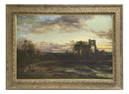 O/C ON MASONITE, 1867 SIGNED ILLEGIBLY "CAMPING BY THE ABBEY RUINS" 24" X 36"