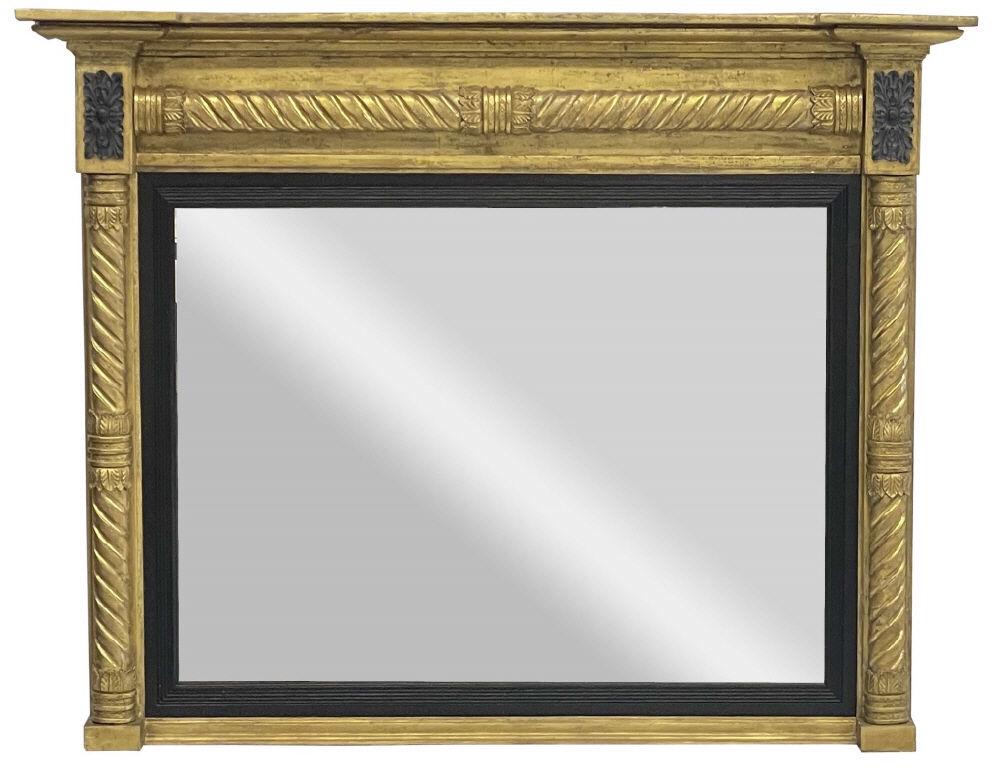 REGENCY OVER MANTEL MIRROR W/ EBONIZED ELEMENTS & ORIGINAL GLASS (36 1/2" X 49") (1 of 6)