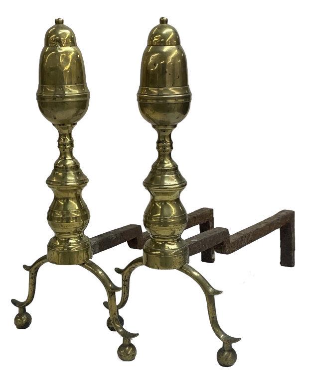 PR OF C. 1820 NYC ANDIRONS, 17 1/2" T X 16 1/4"D: PR OF C. 1820 NYC ANDIRONS, 17 1/2" T X 16 1/4"D