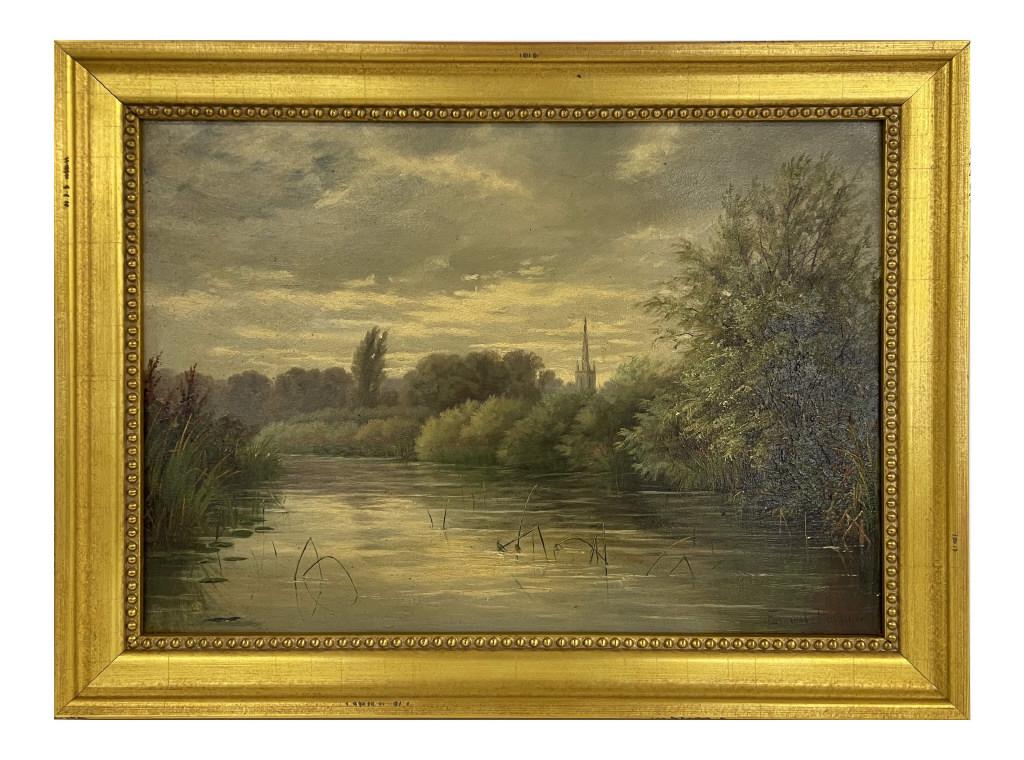 OIL / BOARD SGND ERNEST PARTON, RURAL LANDSCAPE (1845 - 1933) 10" X 14" (1 of 6)
