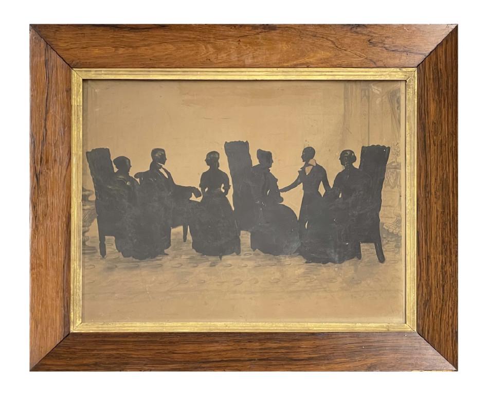 LG SILHOUETTE WITH SIX FIGURES IN A PARLOR SETTING PERIOD FRAME (23 1/4" X 29" INC. FRAME (1 of 5)
