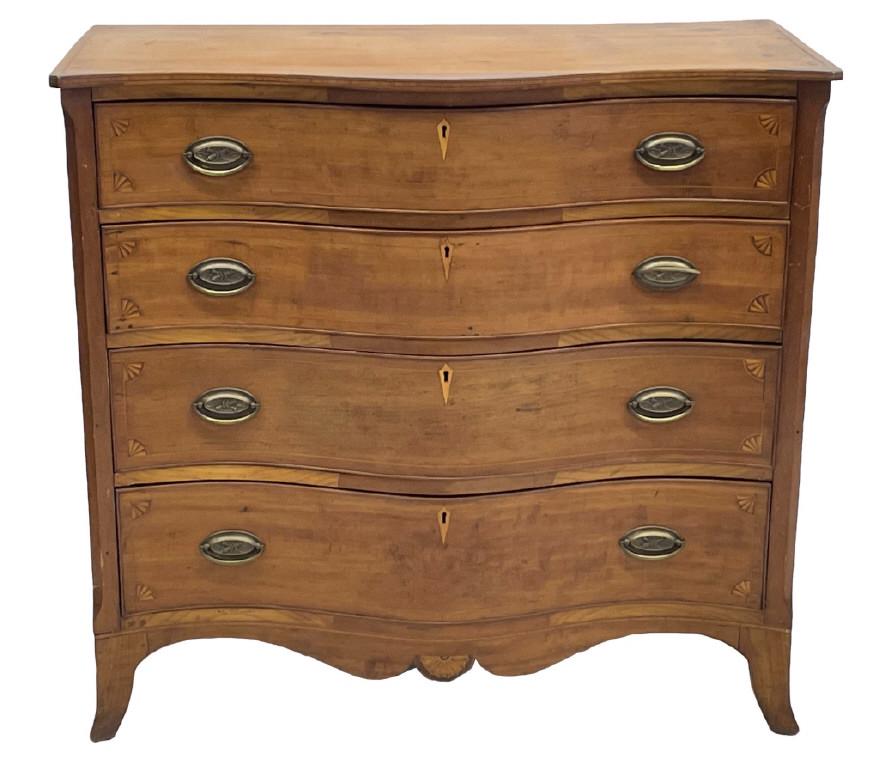RARE SOUTHERN C. 1805 OX BOW CHEST WITH FAN INLAYS APPLE WOOD & WALNUT (BACKBOARDS RESET) 38 3/4" X (1 of 10)