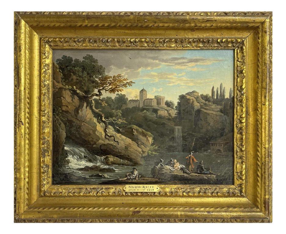 O/C  MARCO RICCI "VIEW OF THE FALLS AT TIVOLI" (MARCO RICCI 1676-1729) C. 1710 (10" X 12 7/8") (1 of 8)