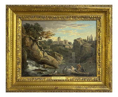 O/C MARCO RICCI "VIEW OF THE FALLS AT TIVOLI" (MARCO RICCI 1676-1729) C. 1710 (10" X 12 7/8"): O/C MARCO RICCI "VIEW OF THE FALLS AT TIVOLI" (MARCO RICCI 1676-1729) C. 1710 (10" X 12 7/8")