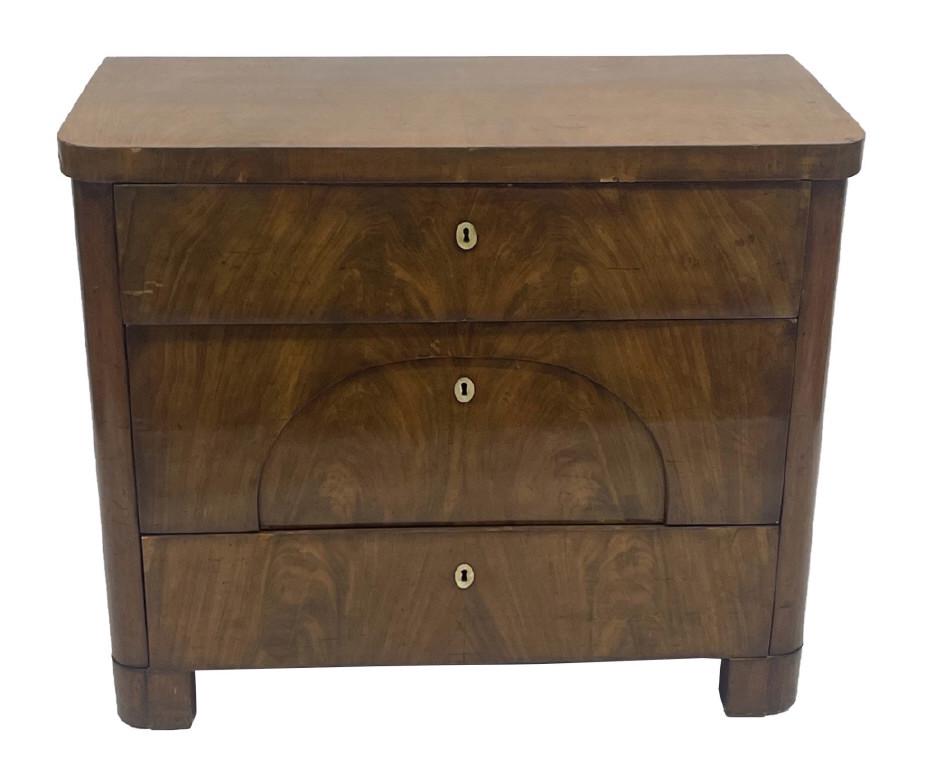 BIEDERMEIER THREE DRAWER WALNUT COMMODE DRAWER BOTTOM RESTORATION (34 1/2" X 39 3/4" W X 19" DEEP) (1 of 5)