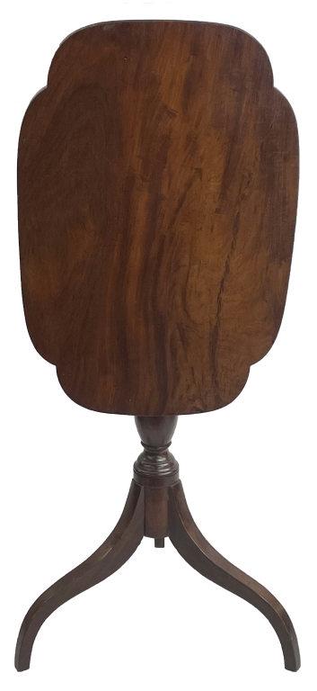 19THC. MAHOGANY SHAPED TOP TILT TOP CANDLESTAND WITH SPIDER LEG (SOLID TOP) (28 1/2" X 25" X 17 1/4" (1 of 5)