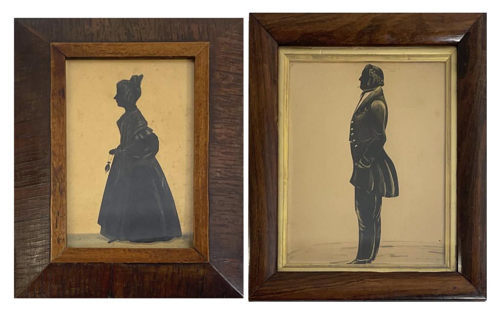 2 SINGLE FULL LENGTH SILHOUETTES, WOMAN W/ CHALK HIGHLIGHTS & MAN HIGHLIGHTED W/ BRONZE GILDING (1 of 8)