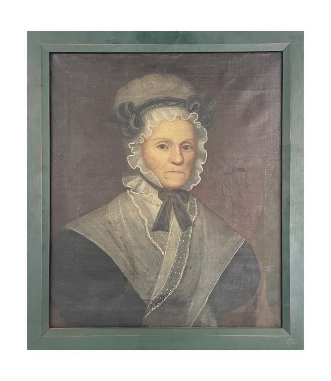 EARLY 19THC. AMERICAN SCHOOL PORTRAIT OF A WOMAN WITH BONNET, OIL / CANVAS   (26" X 22") (1 of 5)