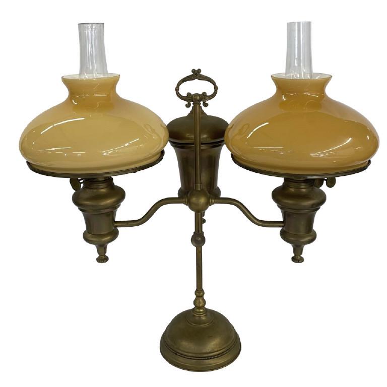 DOUBLE STUDENT OIL LAMP, ORIGINAL WORKING ORDER 26" X 26" OVERALL (1 of 4)