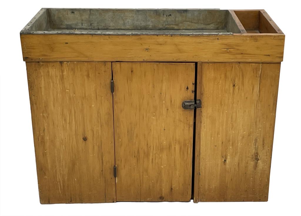 19THC. TIN LINED DRY SINK WITH CABINET BELOW 31" X 41 1/2" X 18 1/4" (1 of 6)